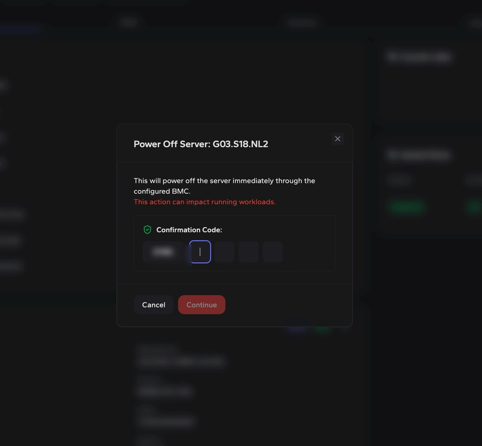 DCIM power off confirmation modal