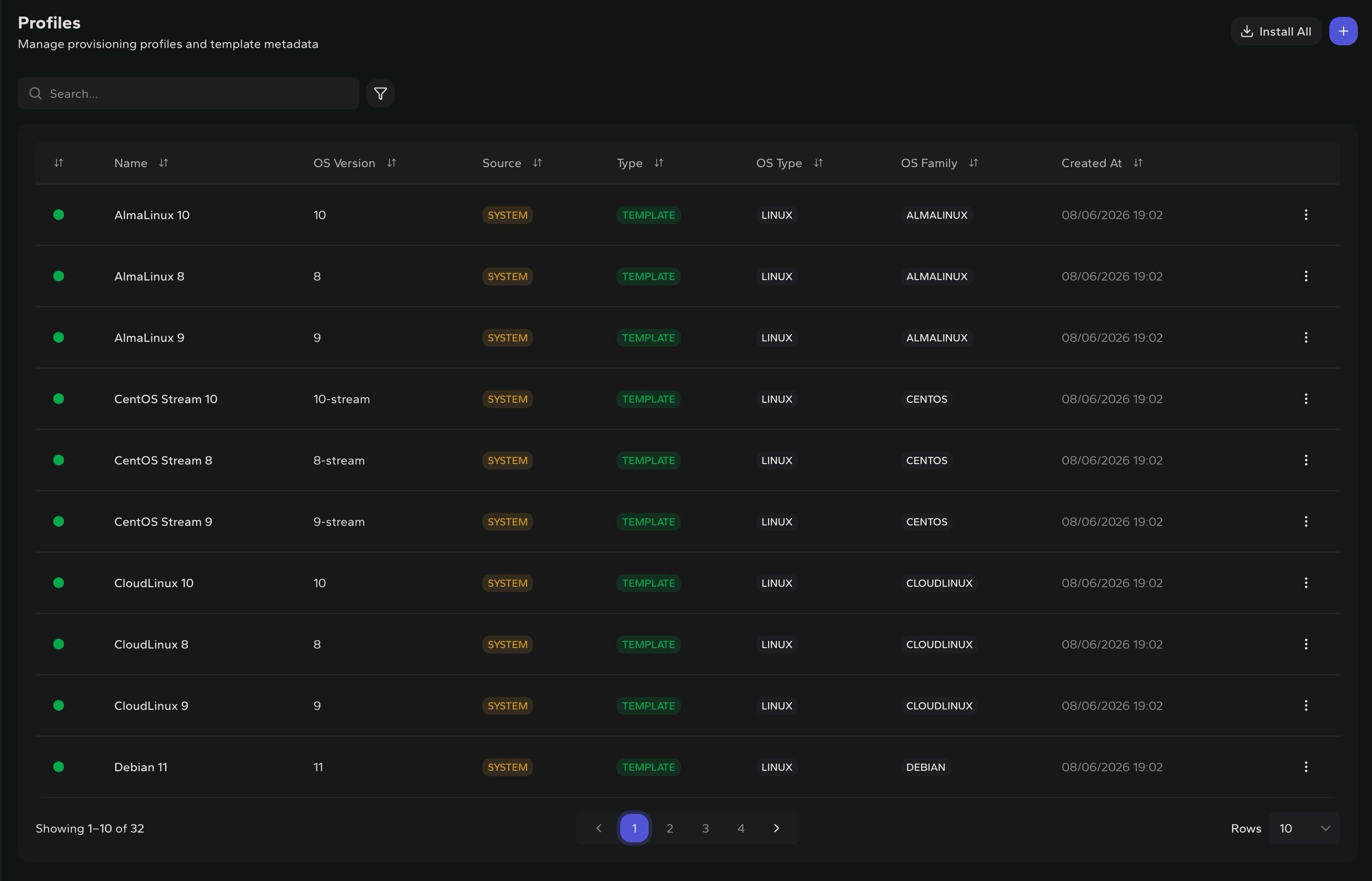 DCIM provisioning profiles list