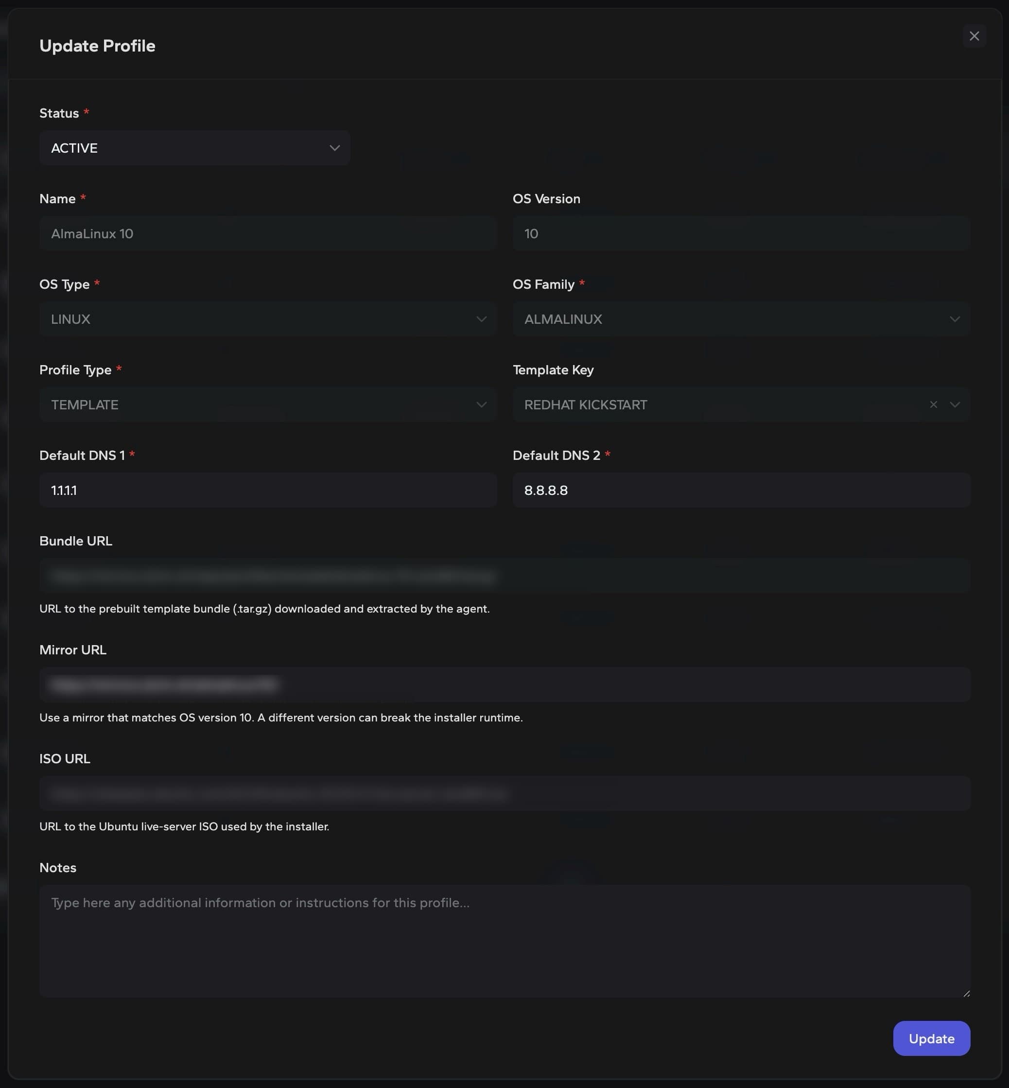 DCIM update provisioning profile modal